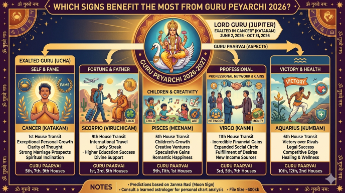 Which Signs Benefit The Most From Guru Peyarchi 2026
