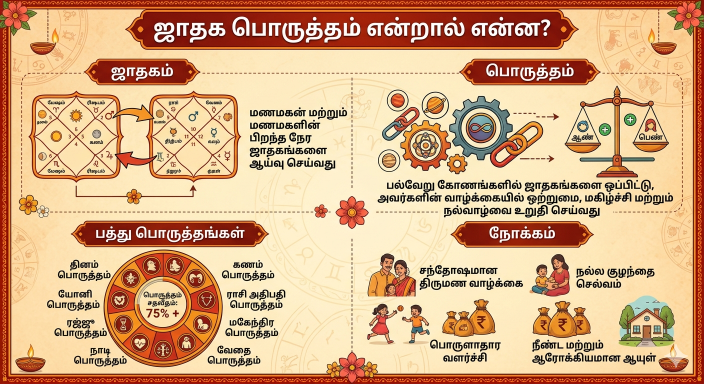 ஜாதக பொருத்தம் என்றால் என்ன? திருமணத்திற்கு முன் அறிய வேண்டிய முழுமையான வழிகாட்டி